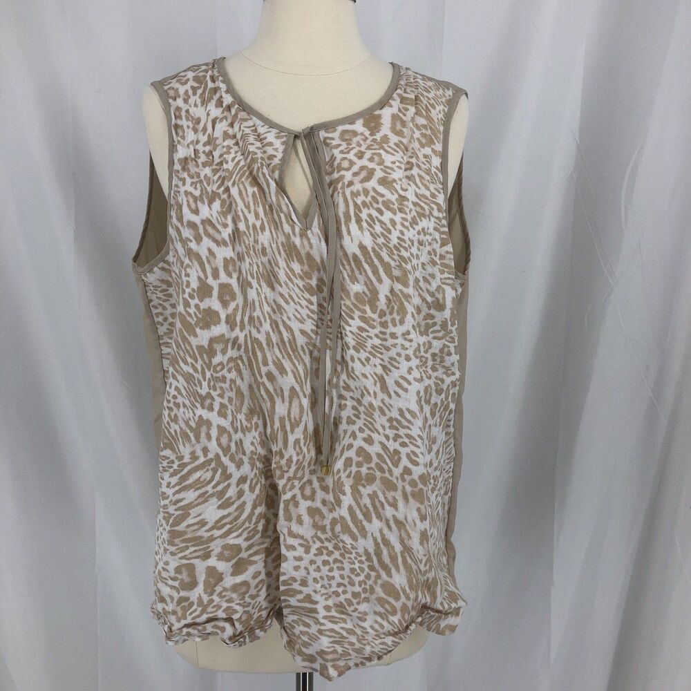 Calvin Klein Animal Print Sleeveless V-Neck Tie Top Beige 0x